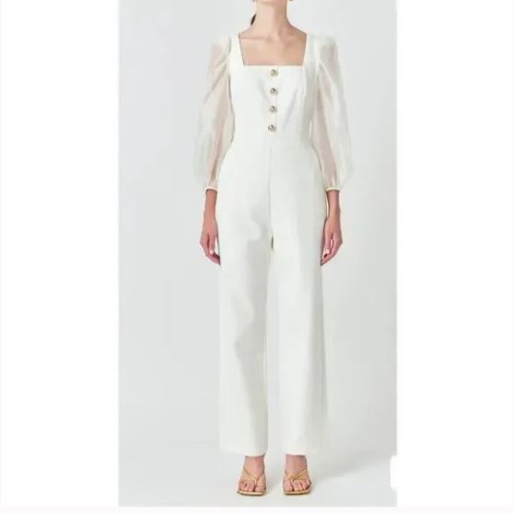 🤍 Endless Rose Organza Sleeve Jumpsuit – Size L | NWOT🤍 - Picture 2 of 13
